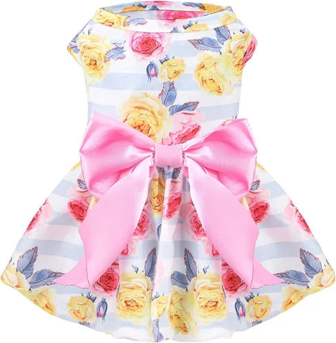 Vista 38 de PUPTECK Vestido estampado para perro, ropa para mascotas para el 4 de julio con lindo corbatín para cachorros, bandera, XS Estilo americano