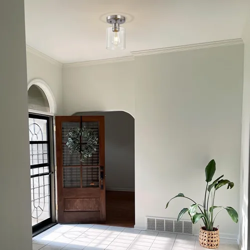 Vista 5 de Lámpara de techo semiempotrada de 1 luz, lámparas de techo de níquel cepillado, lámparas modernas para montaje en techo, luces de techo con pantalla