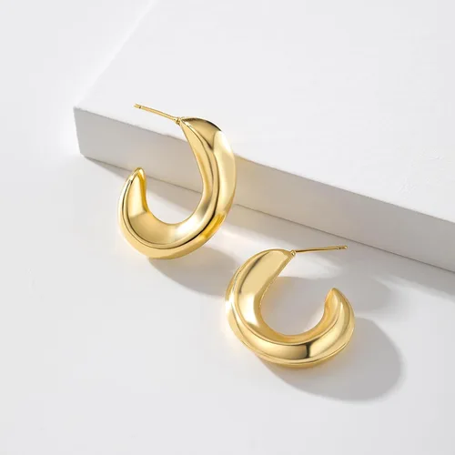 Vista 8 de KissYan Aretes de aro de oro para mujer, chapados en oro de 14 quilates, aros de tubo abierto, gruesos, ligeros, irregulares, regalos de joyería
