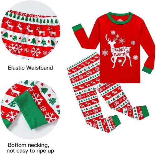Vista 3 de Pijamas familiares a juego pijamas de Navidad de algodón para vacaciones