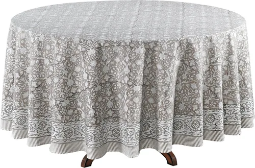 Vista 64 de Ridhi Mantel redondo estampado a mano color rosa flamenco 110 pulgadas 100%