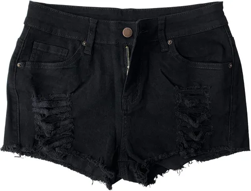 Vista 4 de Aodrusa Pantalones cortos de mezclilla rasgados para mujer, tiro medio, realzan el cuerpo, corte curvo, jeans desgastados, Blanco