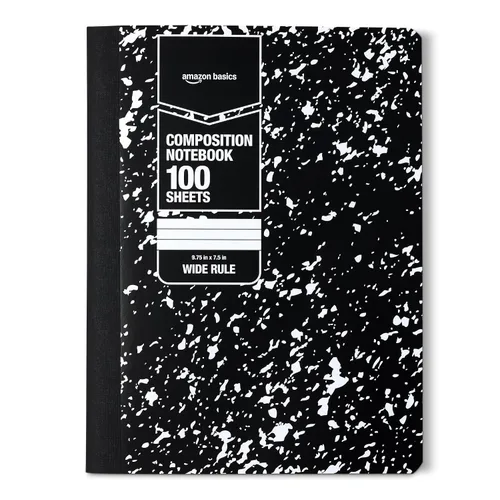 Vista 14 de Amazon Basics Composition Notebook, College Ruled, 100 Sheets, 9.75" x 7.5", Marble Black, Sturdy Cover