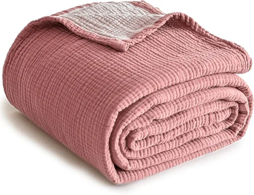 Vista 16 de Simple&Opulence - Manta de muselina 100 % algodón, transpirable ligera de 4 capas, manta suave de algodón para sofá, cama, camping, para todas