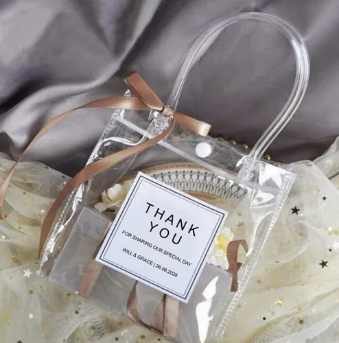 Vista 4 de Tergy 50 bolsas de regalo de plástico con asa reutilizables de PVC, bolsas de regalo para despedida de soltera, dama de honor, boda, cumpleaños