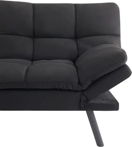 Vista 3 de FIOXA Futón de espuma viscoelástica, tela de gamuza sintética negra (color: negro)
