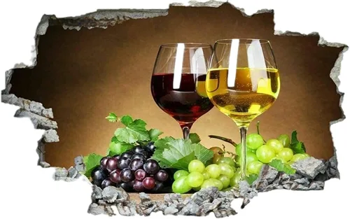 Vista 2 de Mesllings Calcomanía de uvas de copa de vino – 17 x 25 pulgadas 3D calcomanía mural – Calcomanías de pared para pared, decoración de pared, sala