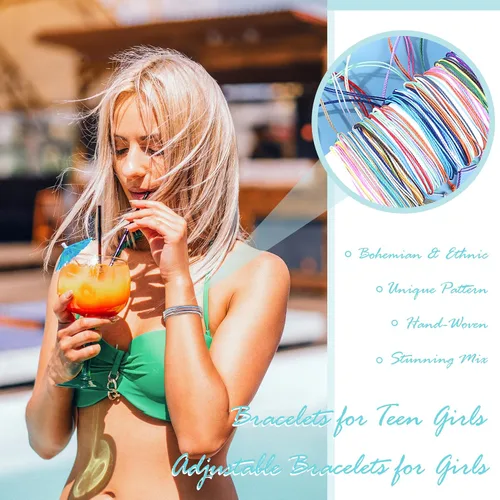 Vista 2 de Brazaletes impermeables de cuerda, para verano, con ola, brazalete para amistad, hecho a mano, para niña