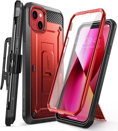 Vista 10 de SUPCASE Funda para iPhone 13 con soporte y clip para cinturón (Unicorn Beetle Pro), [protector de pantalla integrado]