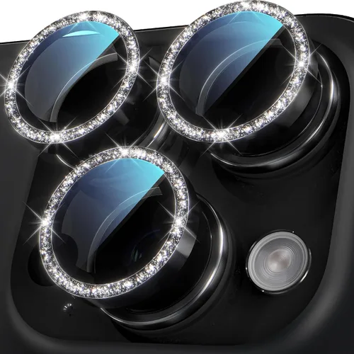 Vista 28 de YWXTW Diseñado para iPhone 14 Pro/iPhone 14 Pro Max Protector de Lente de Cámara Brillante, [Nuevo Diseño con Purpurina] Vidrio Templado de Metal