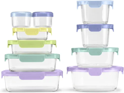 Vista 14 de Ello Color Lock Glass Meal Prep Sets Leak-Proof Glass Food Storage Containers with Airtight BPA-Free Plastic Lids, Dishwasher, Microwave, and