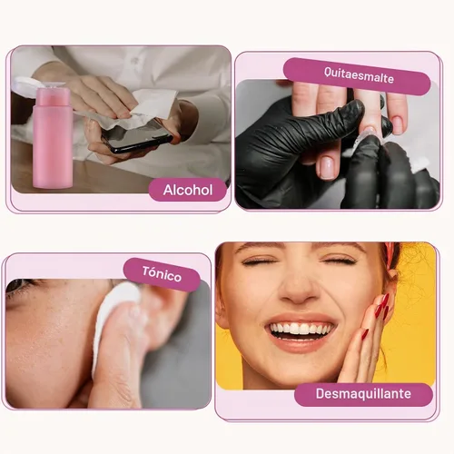 Vista 3 de 3 botellas removedoras de esmalte de uñas, dispensador de alcohol con bomba de empuje de 5.3 onzas, recipientes vacíos de acetona de maquillaje 3rosa