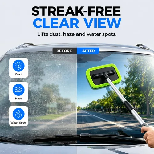 Vista 4 de XINDELL Herramienta de limpieza de parabrisas para automóvil, limpiador de ventanas con mango extensible con almohadillas de microfibra