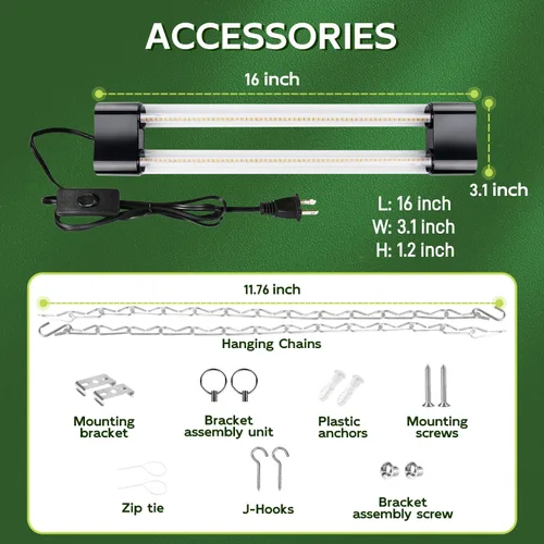 Vista 6 de Hlite Paquete de 2 luces LED de cultivo de 16 pulgadas, luces de cultivo enlazables para plantas de interior, luces de plantas de espectro completo