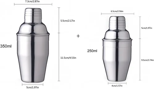 Vista 2 de Coctelera pequeña mini coctelera de Martini de acero inoxidable con colador (8.5 fl oz+11.8 fl oz)