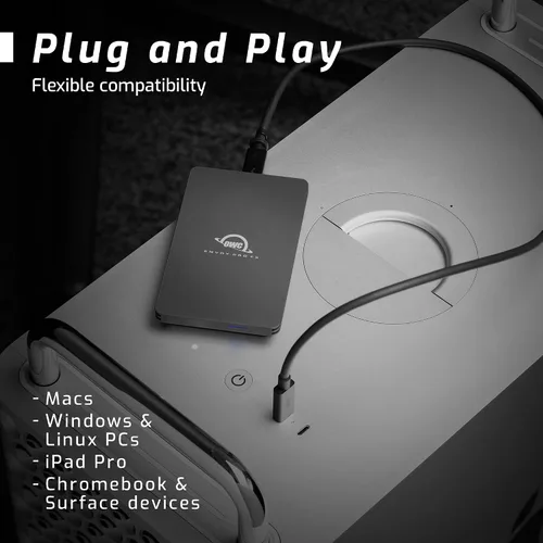 Vista 5 de OWC 480GB Envoy Pro FX Unidad SSD Externa Portátil Resistente NVMe M.2 Thunderbolt 3, USB3.2 USB-C, velocidades de hasta 2800MB/s, resistente a