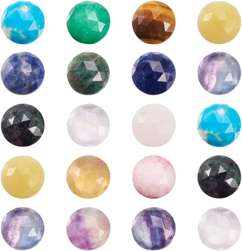 Vista 7 de Fashewelry 30 piezas de cabujones de piedra natural mixta de 0.55 x 0.39 pulgadas con parte trasera plana, azulejos de camafeo ovalados facetados