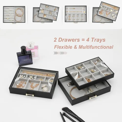 Vista 2 de V-LAFUYLIFE Jewelry Box with 4 Drawers,Jewelry Organizer Box for Women Girls,4- Layer Jewelry Storage Case for Necklaces Bracelets Earring and Watch