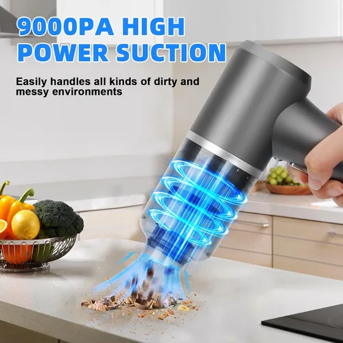 Vista 2 de Sweetone Aspiradora portátil inalámbrica para automóvil, aspiradora de 9000 Pa y plumero de aire, aspiradora de mano con luz LED y múltiples