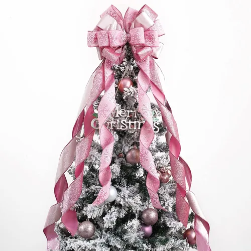 Vista 15 de MEEDEE Adorno Superior Azul para Árbol de Navidad de 12" de Ancho Lazos de Navidad con Purpurina Lazo de Cinta de Copo de Nieve Lazos Superiores