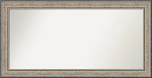 Vista 532 de Amanti Art Espejo de baño plateado para sobre el fregadero, 28 x 37 pulgadas, elegante espejo rectangular de peltre cepillado, marco de madera