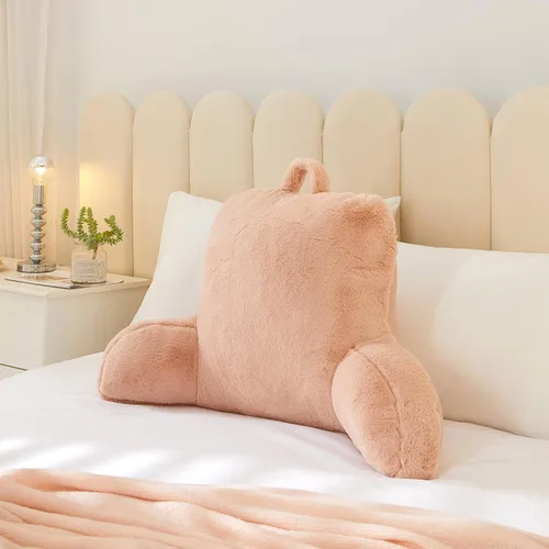 Vista 14 de Urban Lifestyle Almohada decorativa y de apoyo para cama de lectura, pelo largo ultra suave, de pelo sintético, reverso a tela de visón, color negro