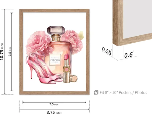Vista 3 de Monem Art - Póster de moda, estampado de diseñador rosa, arte de zapatos, arte de perfume, arte de lápiz labial, regalo para mujeres y fashionistas