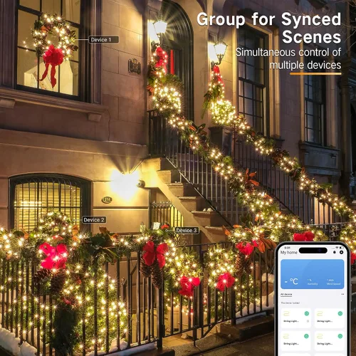 Vista 5 de BrizLabs - Luces de Navidad inteligentes, 100 luces LED que cambian de color, 33 pies, control por aplicación/voz, luces de árbol de Navidad