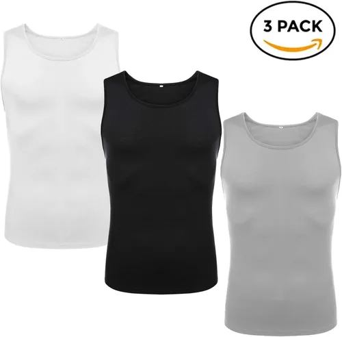 Vista 4 de Babioboa Paquete de 3 camisetas sin mangas de entrenamiento para hombre, atléticas para gimnasio, culturismo, músculo