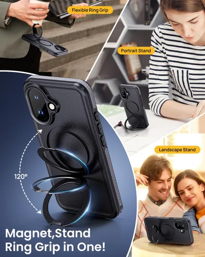 Vista 4 de Lanhiem Funda magnética impermeable para iPhone 17, a prueba de polvo, protector de pantalla integrado, [compatible con MagSafe] [Soporte invisible]