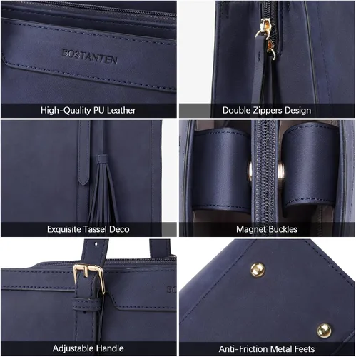 Vista 5 de BOSTANTEN Bolso de mano para laptop para mujer, bolso de trabajo profesional, maletín de cuero de 15.6 pulgadas, bolsa de negocios para oficina