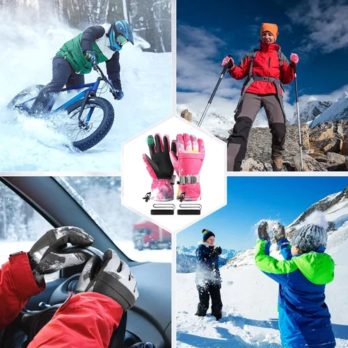 Vista 5 de Guantes para clima frío, guantes de esquí, guantes de nieve, guantes de invierno impermeables, hombres y mujeres, para padres e hijos