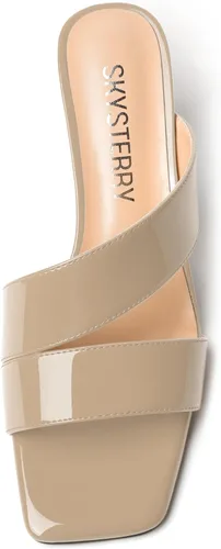 Vista 3 de SKYSTERRY Sandalias de tacón bajo con punta abierta para mujer, con tacón bajo, de 2 pulgadas Beige