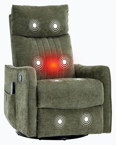Vista 25 de PELUMY Silla Reclinable Mecedora Giratoria 360 para Adultos, Silla Mecedora de Guardería con Calor y Masaje, Silla Reclinable Deslizante para Beige