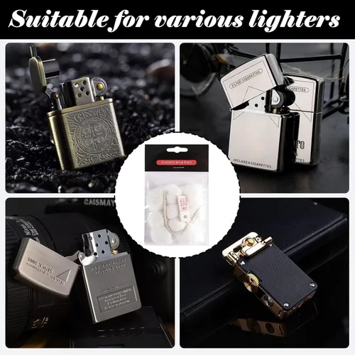 Vista 6 de Paquete de 2 piezas de repuesto de mecha y algodón, compatible con accesorios Zippo, kit de reparación universal de repuesto para encendedor