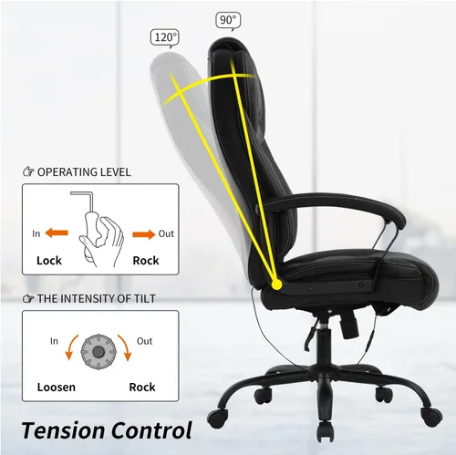 Vista 8 de Silla de oficina grande y alta para personas pesadas, 500 libras, silla de computadora de piel sintética, silla de escritorio de masaje, silla