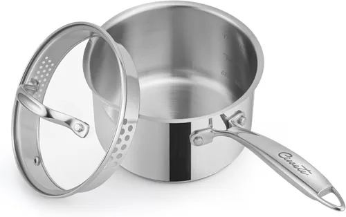 Vista 12 de Ciwete - Sartén de 2 cuartos con tapa, cacerola de acero inoxidable de tres capas de 2 cuartos con tapa de acero inoxidable, 2 líneas de medición