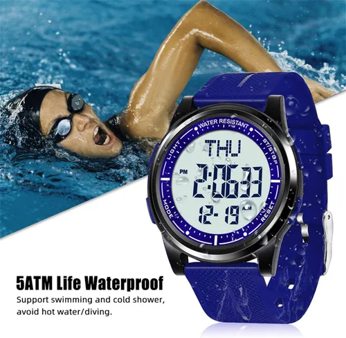 Vista 49 de Beeasy - Reloj digital de pulsera resistente al agua con cronómetro, alarma, cuenta regresiva, doble zona horaria, ultrafino, pantalla angular muy
