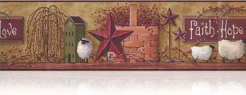 Vista 4 de CONCORD WALLCOVERINGS ™ Borde de papel tapiz prepegado – Faith Hope Love, diseño patriótico de estrella de granero, decoración tradicional americana