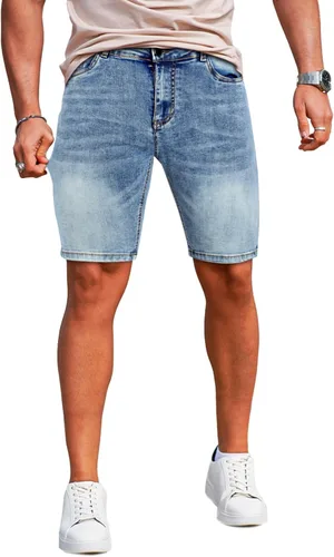 Vista 18 de GINGTTO Pantalones cortos de mezclilla para hombre Gris carbón