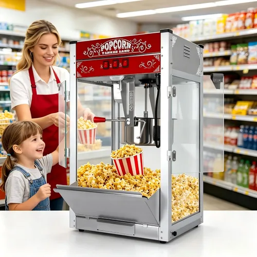 Vista 8 de Máquina comercial de palomitas de maíz con hervidor de 20 onzas, máquina de palomitas de maíz para encimera estilo teatro, acero inoxidable, control