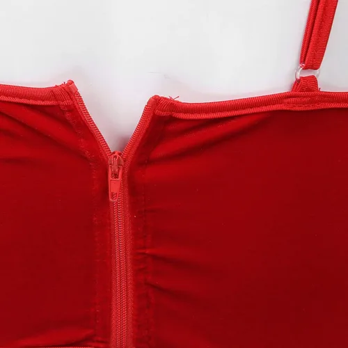 Vista 6 de Disfraz de Papá Noel para mujer, camisola de franela para fiesta de Navidad, tirantes delgados, corsé, camiseta sin mangas