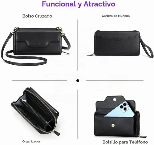 Vista 4 de nuoku Bolso pequeño para mujer, cartera con bloqueo RFID, bolso cruzado con bolsillo para teléfono celular 01 - negro