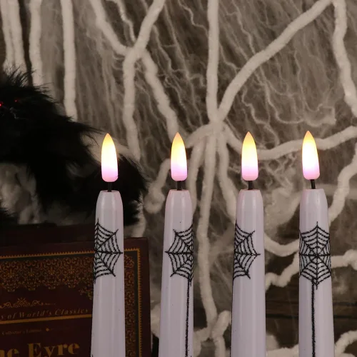 Vista 7 de Velas LED cónicas sin llama de araña con control remoto de 10 teclas y temporizador, funciona con pilas, mecha 3D parpadeante de plástico