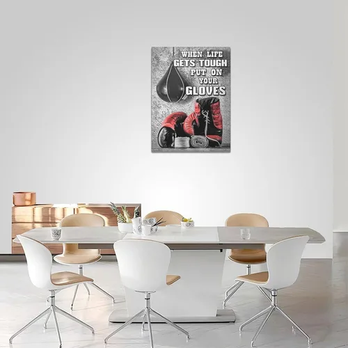 Vista 4 de Pósteres de boxeo, arte de pared, guantes de boxeo rojos, decoración de pared, citas inspiradoras en blanco y negro, impresiones en lienzo, pintura