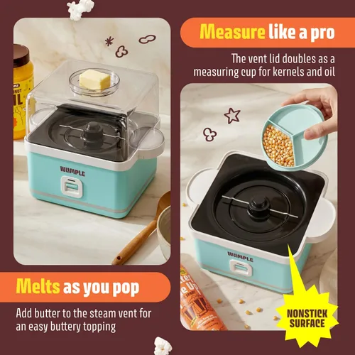 Vista 4 de Máquina de palomitas de maíz con cuenco, máquina eléctrica de palomitas de maíz de 12 tazas para noches de cine en casa y fiestas, máquina de Azul