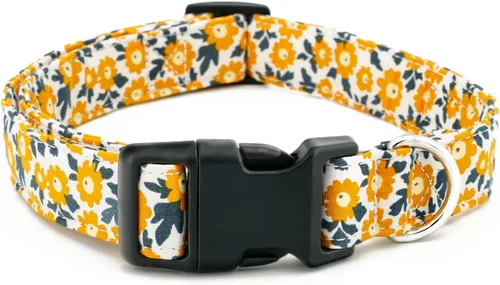 Vista 11 de Tunkoo Pink Daisy - Collar para perro, lindo collar ajustable de algodón de alta calidad, hebilla de plástico duradero para niños pequeños, medianos