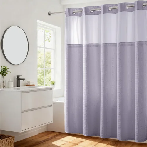 Vista 67 de Cortina de baño River Dream de gran peso sin ganchos necesarios con diseño de gofre punteado y forro a presión - 36W x 74H, de calidad hotelera