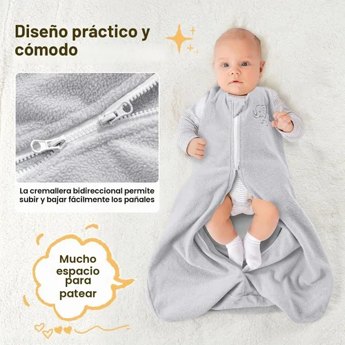 Vista 6 de PHF Saco de dormir cálido de microforro polar para bebé de 0 a 6 meses, manta suave para bebé, sacos de dormir con cremallera de 2 vías, paquete