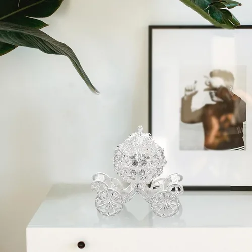 Vista 8 de NUOBESTY Carruaje de calabaza de Cenicienta decorativo con bisagras para joyas, caja de joyería con diamantes de imitación plateados, regalo único